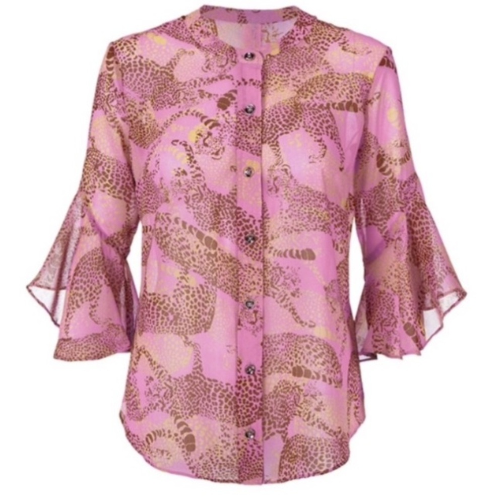 CAbi 5711 Minx Blouse Lilac Brown Button Long Sleeve XS